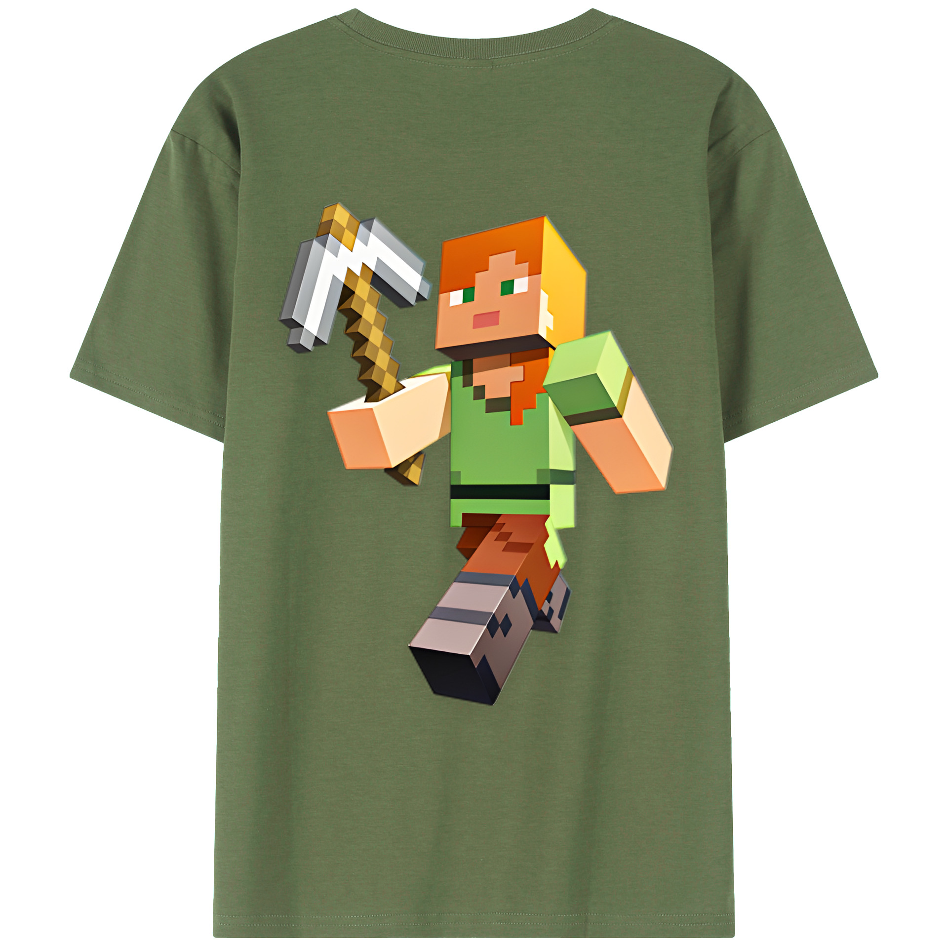 （画像用） マインクラフト ブロックの世界 Minecraft MC Block world 綿100％ メンズ半袖Tシャツ（バックプリント） 通気性
